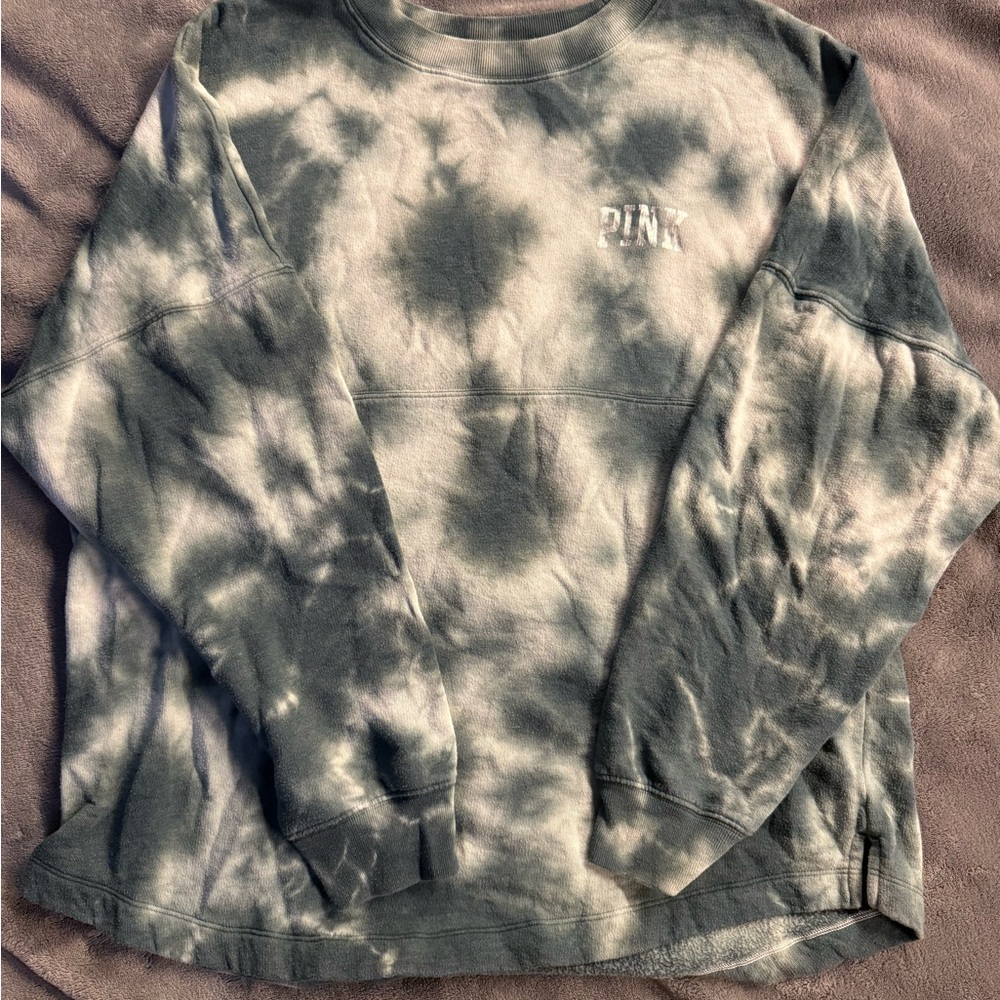 PINK Victoria's Secret Blue Tie-Dye Women's Crewneck Sweater